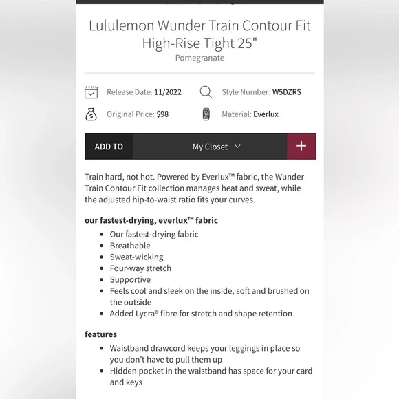 Lululemon Wunder Train Contour Fit 25” Leggings in Pomegranate size 4 - Picture 6 of 11